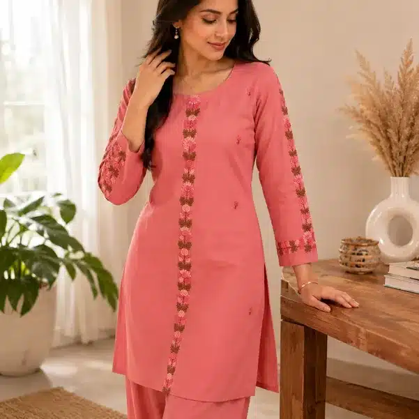 BlossomGrace Women's Embroidered Cotton Kurta Set