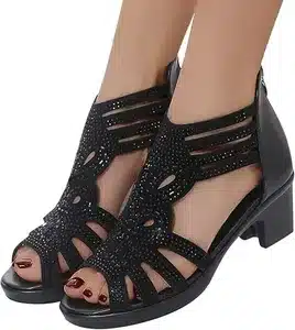 Business Shoes Women's 42 Chunky High Heels Breathable Lacing Rhinestone Shoes Casual Sandals Women's Sandals Black
