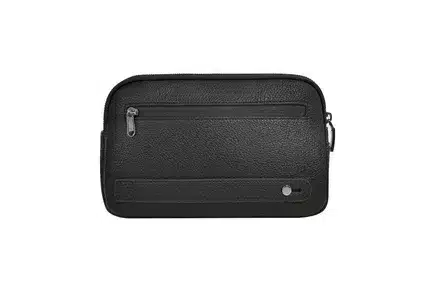 Premium Black Leather Travel Organizer Pouch – Secure Zip Closure Multipurpose Storage Bag