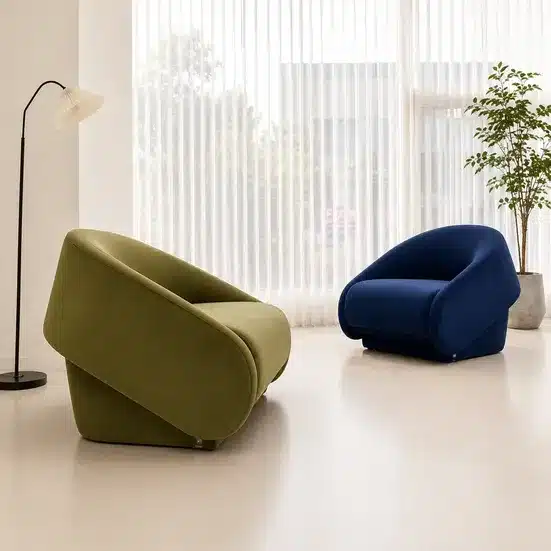 Modern Curved Accent Lounge Chair – Premium Upholstered Single Seater Sofa for Living Room & Office