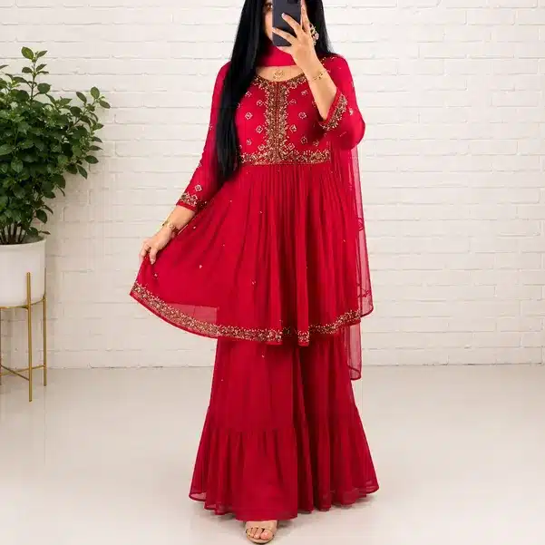 Royal Elegance Embroidered Sharara Suit Set for Women