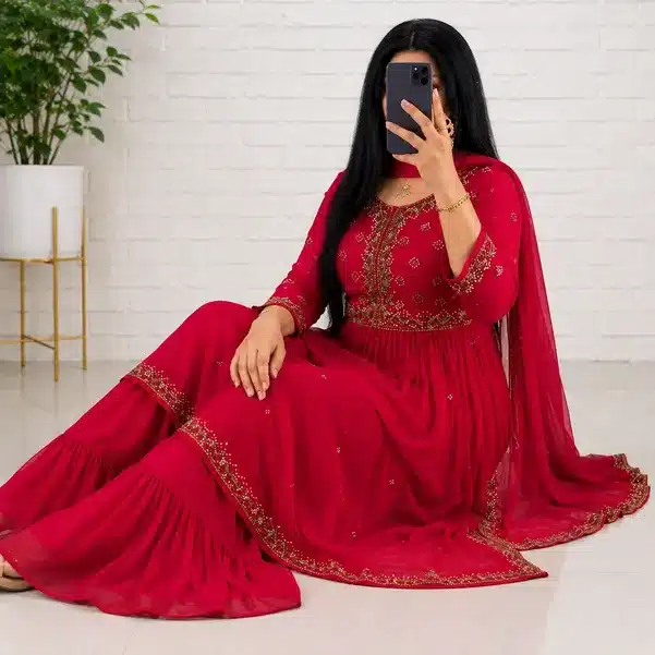 Royal Elegance Embroidered Sharara Suit Set for Women