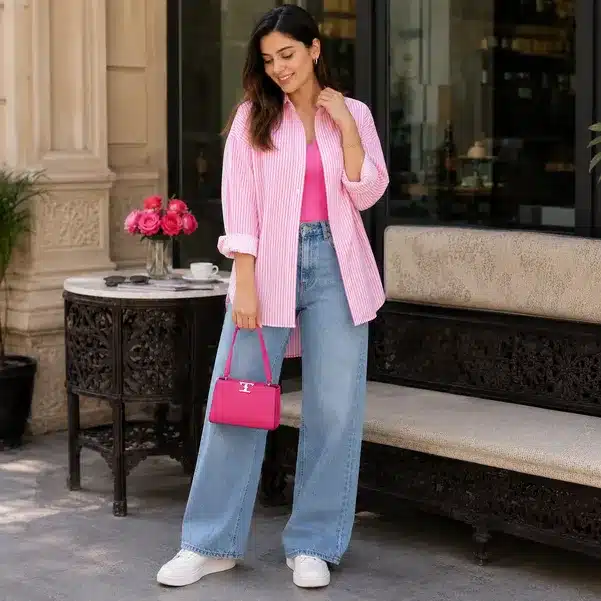 Fashionista Striped Shirt & Denim Jeans Co-Ord Set for Women