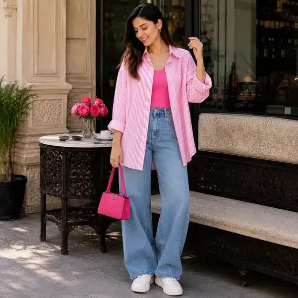Fashionista Striped Shirt & Denim Jeans Co-Ord Set for Women