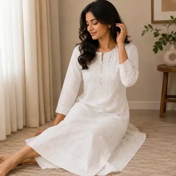 GlamShine Embroidered Straight Kurti for Women