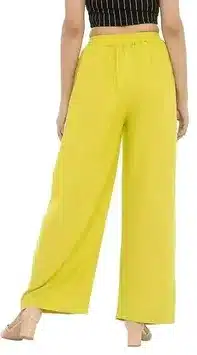 Women’s Solid Relaxed Fit Drawstring Palazzo Pants – Lime Yellow