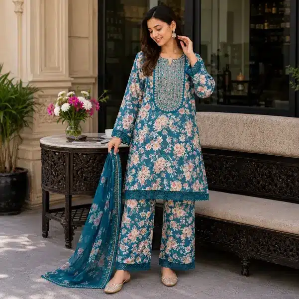 Floral Elegance Embroidered Salwar Suit Set for Women