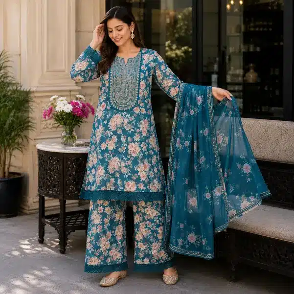 Floral Elegance Embroidered Salwar Suit Set for Women