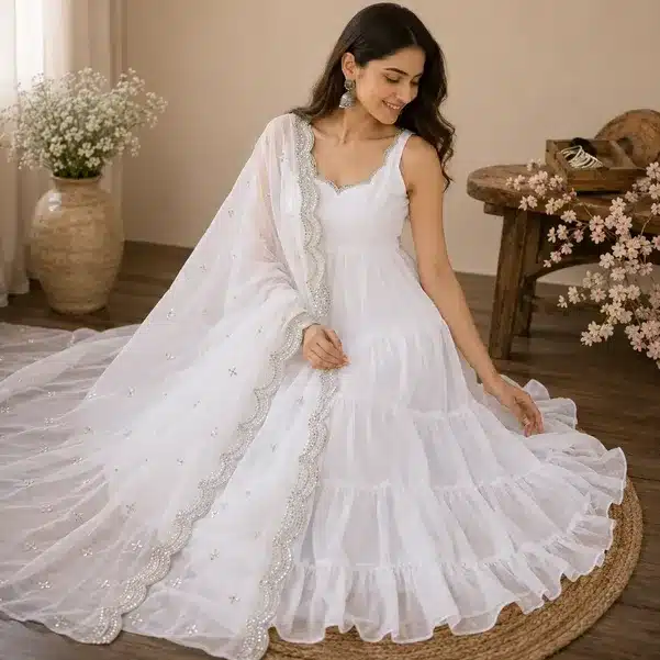 Snow Princess Girls Party Wear Gown with Dupatta