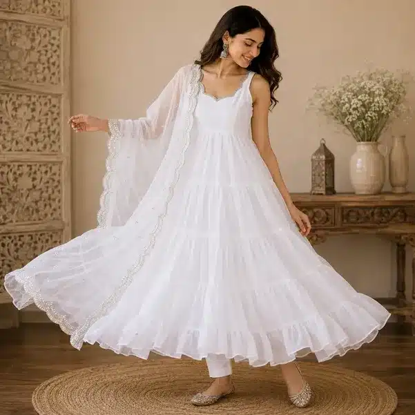 Snow Princess Girls Party Wear Gown with Dupatta