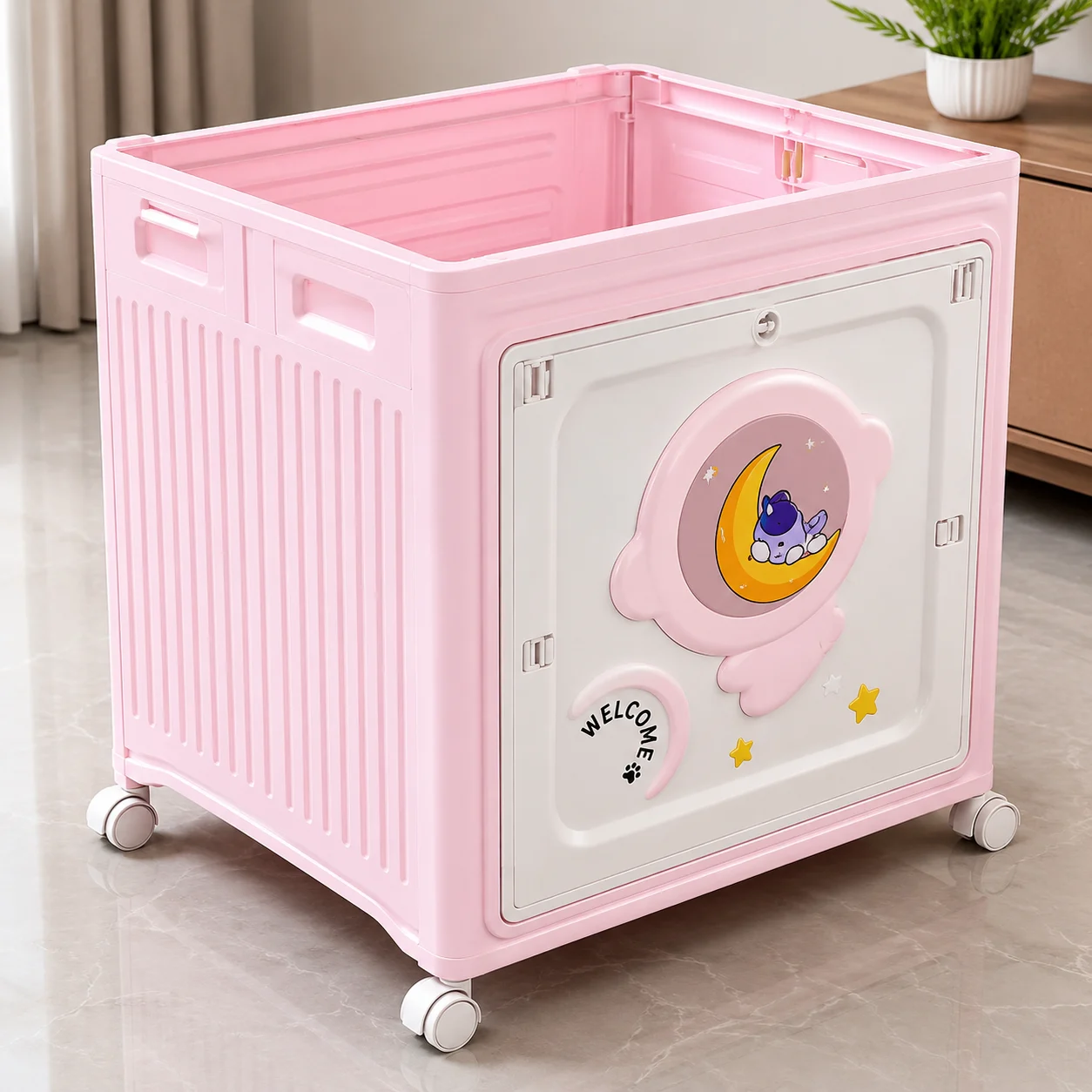 Foldable Storage Cabinet with Rolling Wheels & Front Door