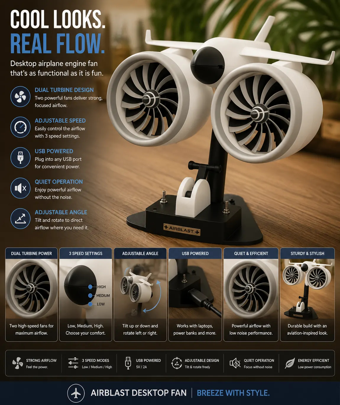 Dual Turbo Jet Desk Fan