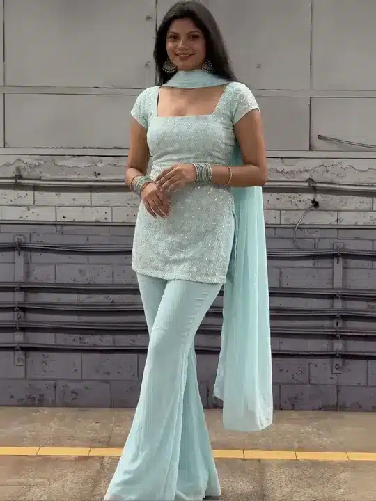 Women's Embroidered Kurti Sharara Set with Dupatta