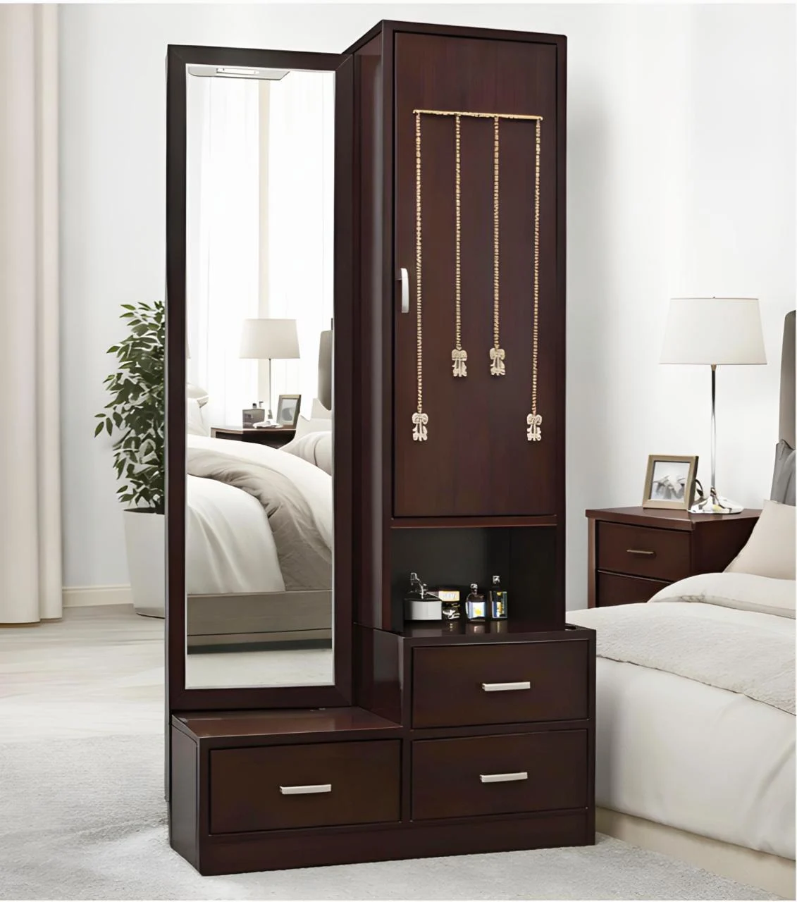 Modern Dressing Table Wardrobe Combo with Full-Length Mirror & Storage