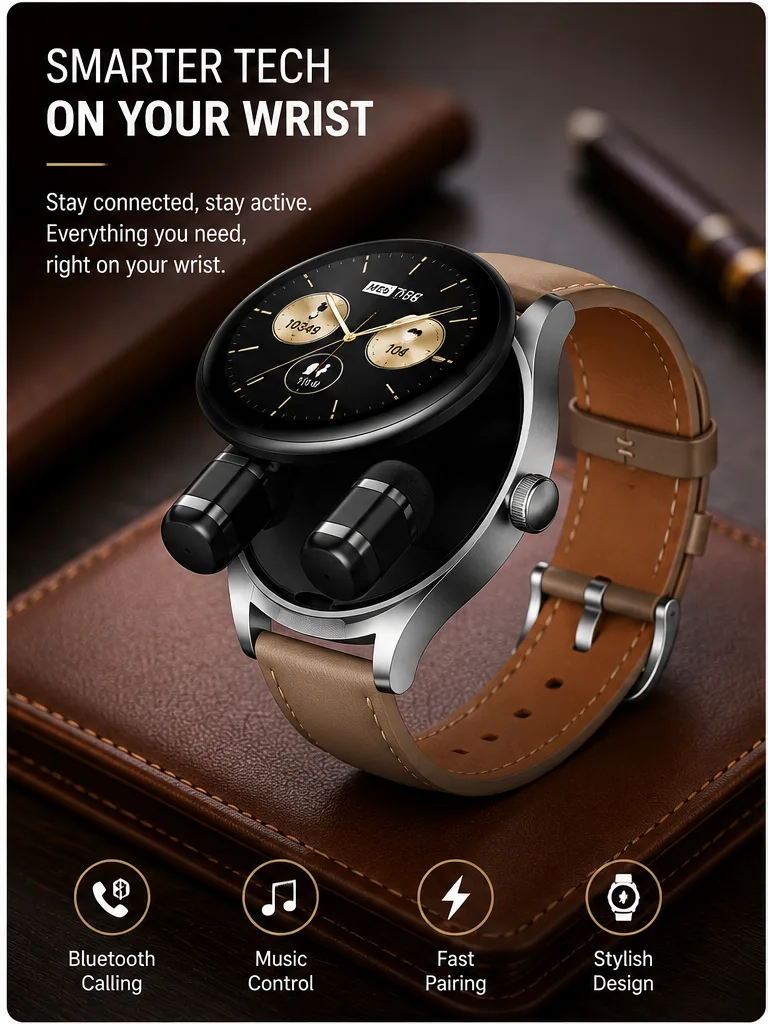 2-in-1 Smartwatch with Built-in Wireless Earbuds