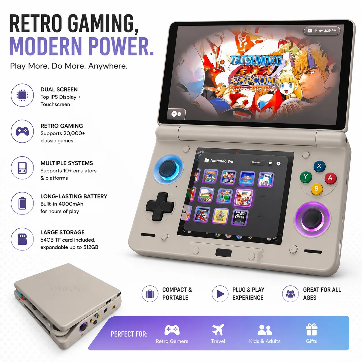 Dual Screen Retro Handheld Gaming Console